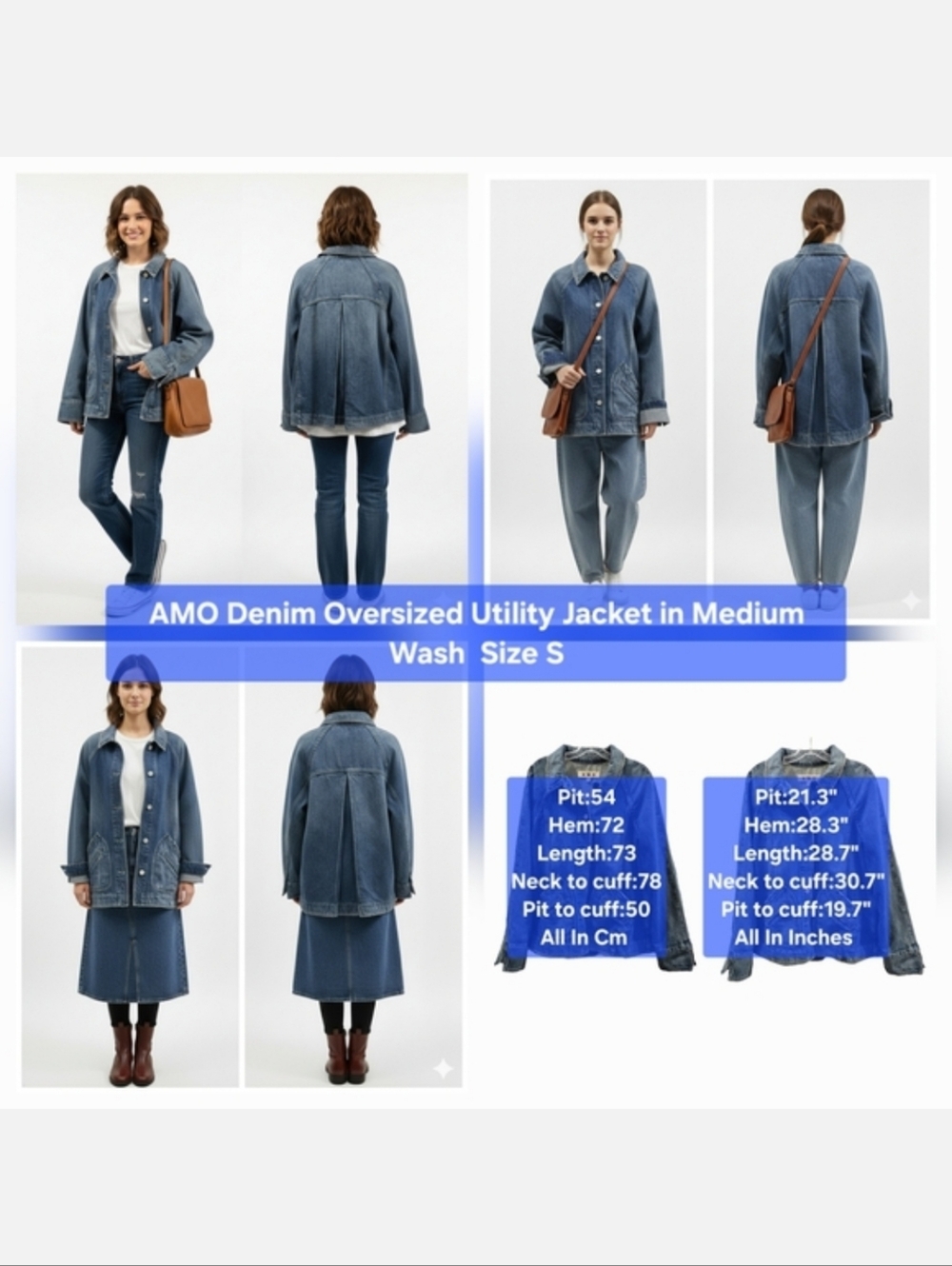 AMO Denim Oversized Utility Jacket in Medium Wash Size S